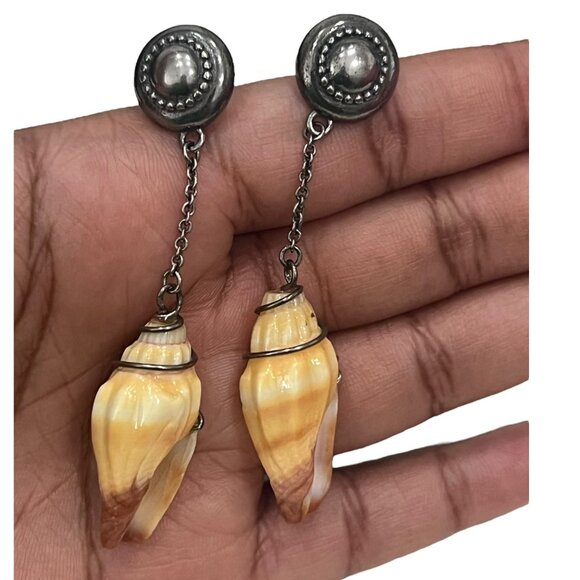 PRADA Shell & Metal Logo Earrings  #1155 - Picture 3 of 6